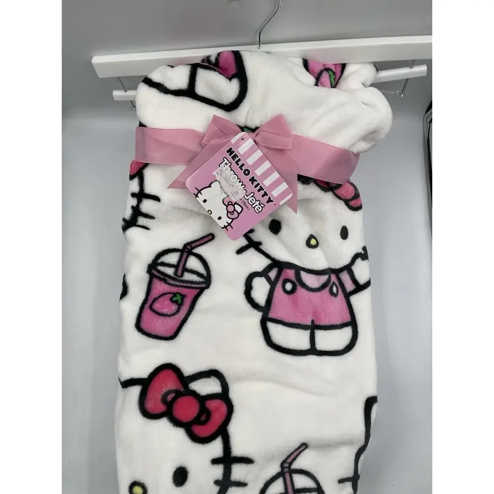 NEW Hello Kitty White Strawberry & Milk Plush Throw Blanket Rare & HTF